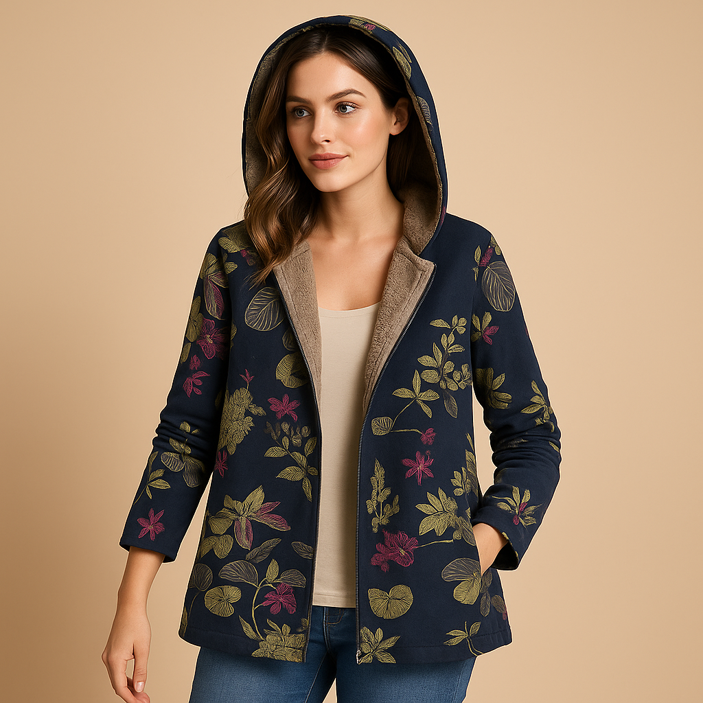 Insulated women's reversible hooded winter coat, ideal for extreme cold weather with two versatile looks.