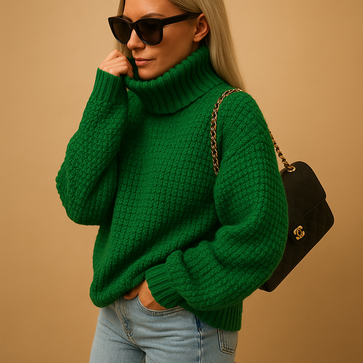 Comfortable women's long-sleeve knitted pullover sweater, a cozy layering piece for chilly winter days.