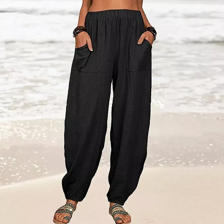 Effortless style: Women's relaxed fit casual pants. Wide leg summer trousers for comfortable vacation.