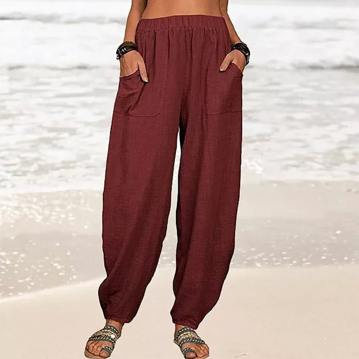 Stylish women's beach pants featuring a relaxed wide leg and comfortable design, ideal for summer.