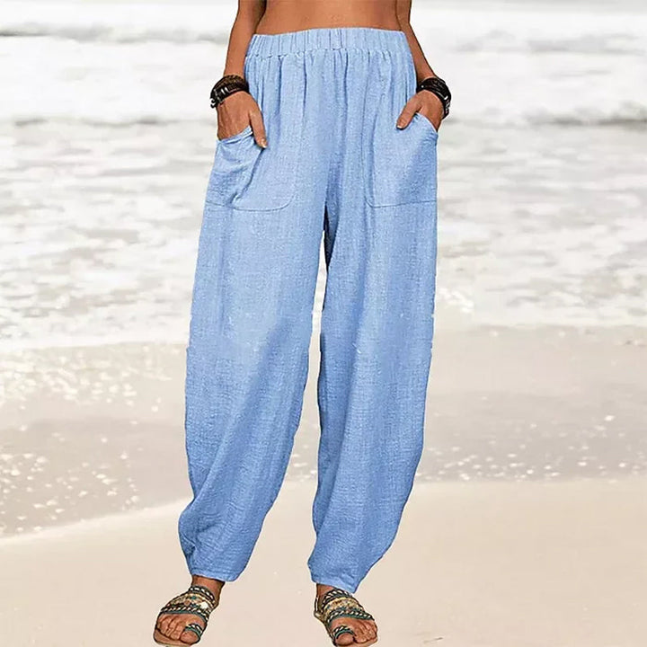 Chic women's wide leg beach trousers, designed for ultimate comfort and relaxed summer vacation style.