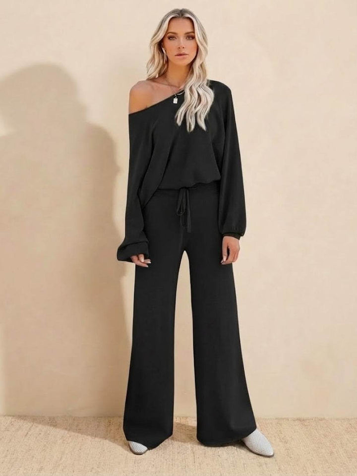 Women's Casual Knit Set: Cropped Jumper & Wide Leg Trousers