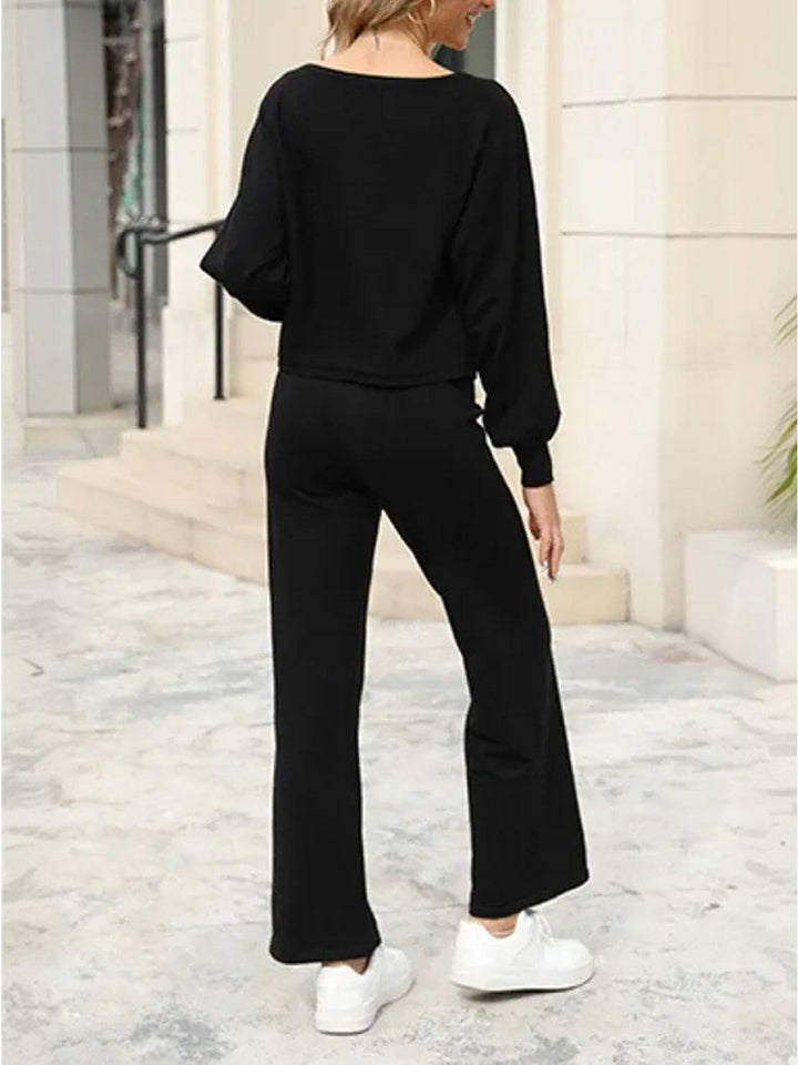 Women's Casual Knit Set: Cropped Jumper & Wide Leg Trousers