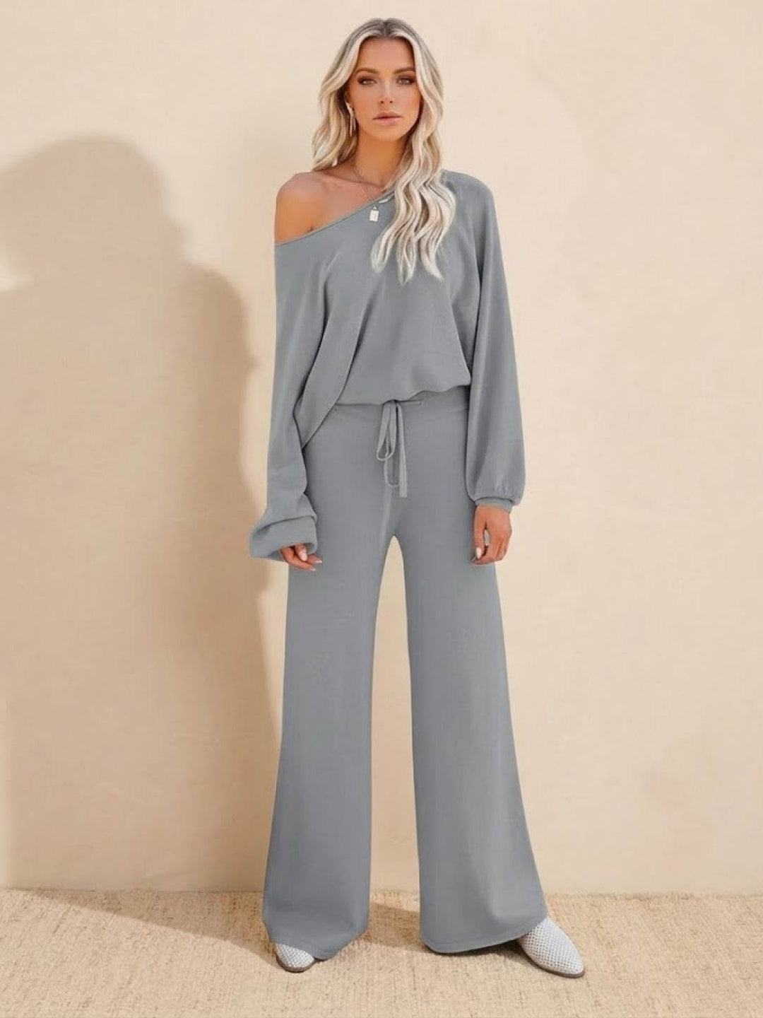 Women's Casual Knit Set: Cropped Jumper & Wide Leg Trousers
