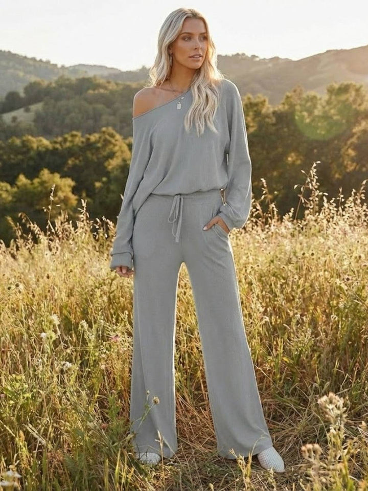 Women's Casual Knit Set: Cropped Jumper & Wide Leg Trousers