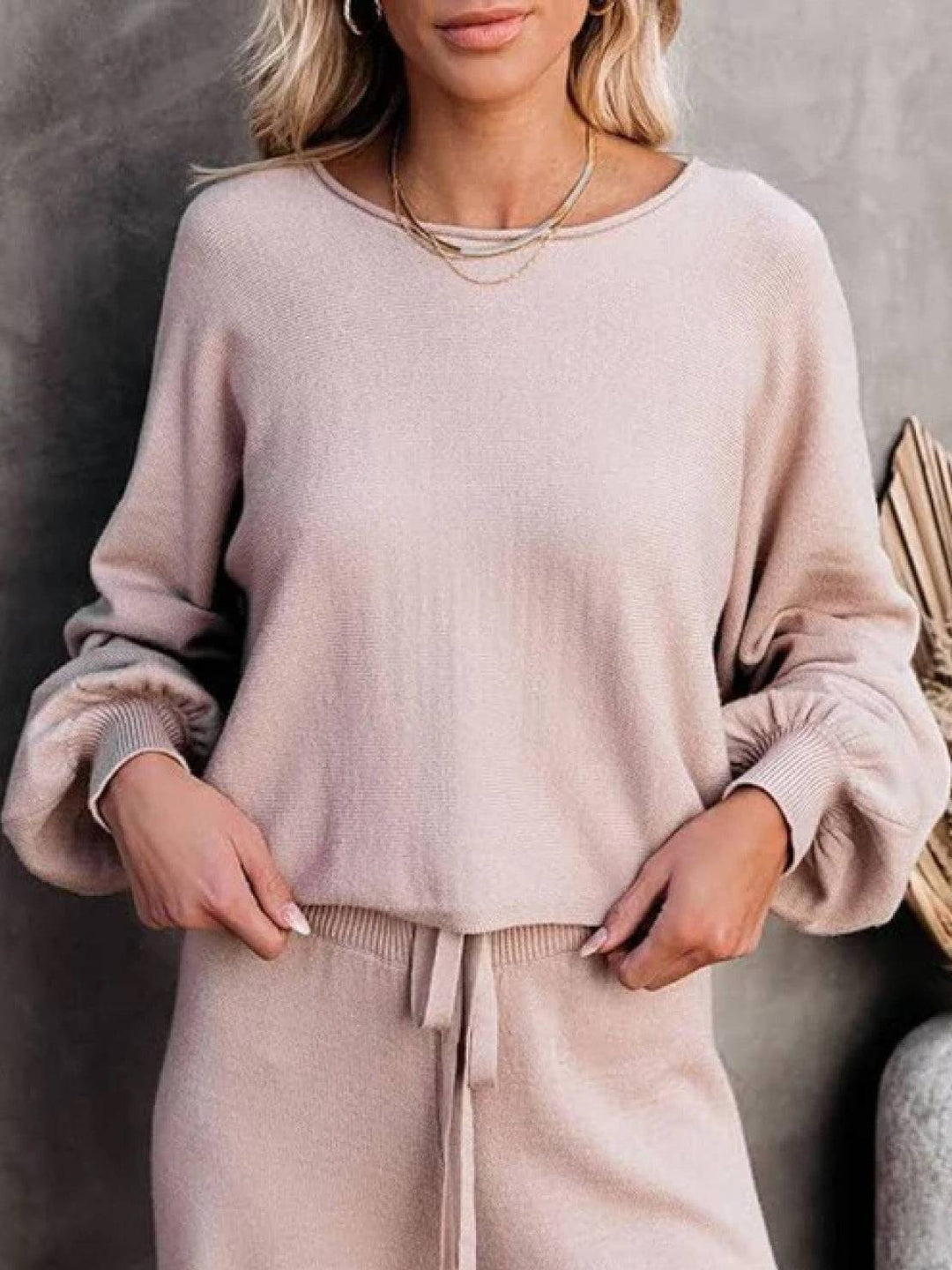 Women's Casual Knit Set: Cropped Jumper & Wide Leg Trousers