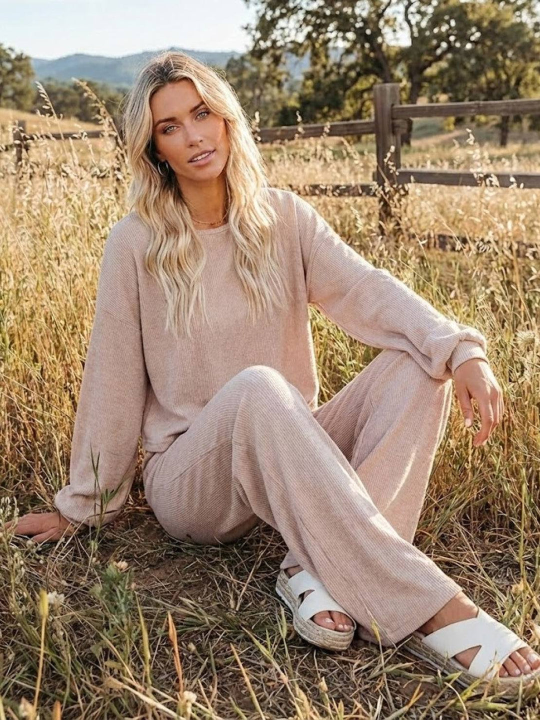 Women's Casual Knit Set: Cropped Jumper & Wide Leg Trousers