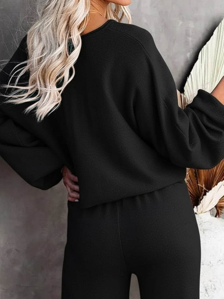 Women's Casual Knit Set: Cropped Jumper & Wide Leg Trousers
