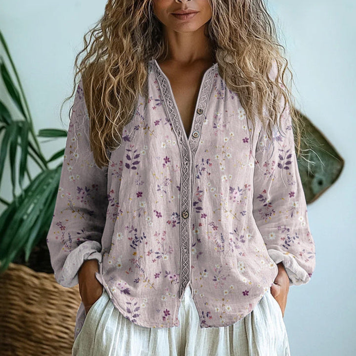Women's Relaxed Blouse with Botanical Print