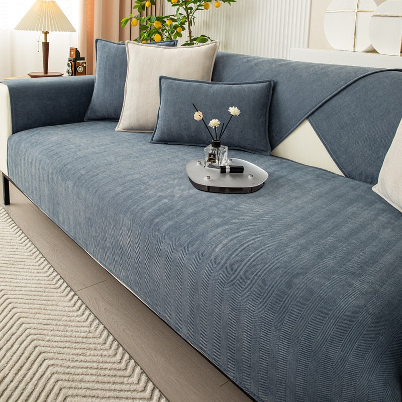 Durable chenille sofa cover for sectional couches, offering ultimate non-slip furniture protection.