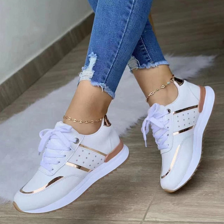Women's Lace Up Platform Sneakers with Gold Detail