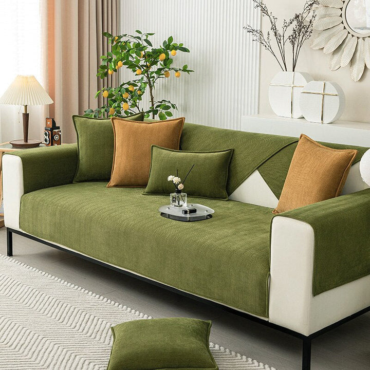 Modern chenille sectional cover; non-slip design ensures ultimate couch protection and home decor.