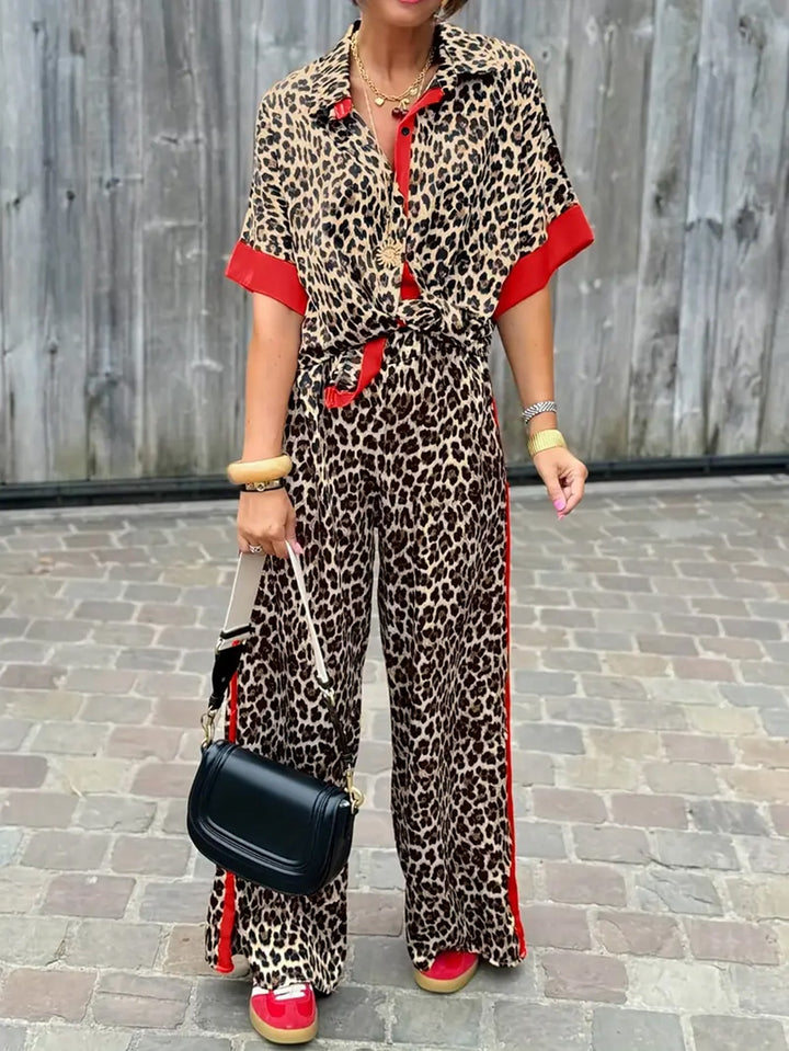 Women's Fluid Leopard Print Wide Ensemble