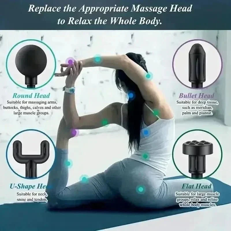 Portable deep tissue percussion massage gun & carrying case for on-the-go muscle relief.