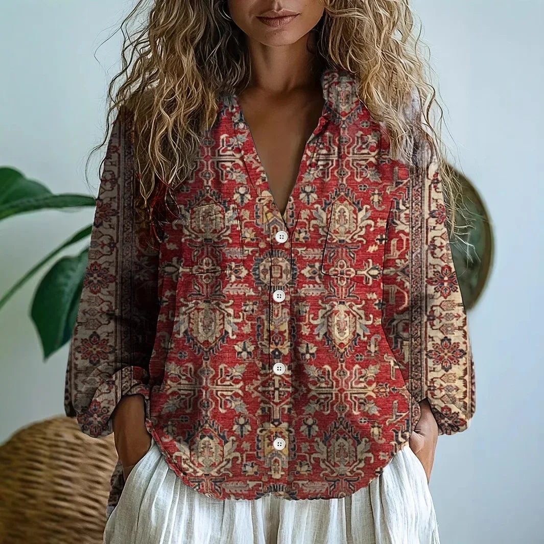 Women's Relaxed Blouse with Botanical Print
