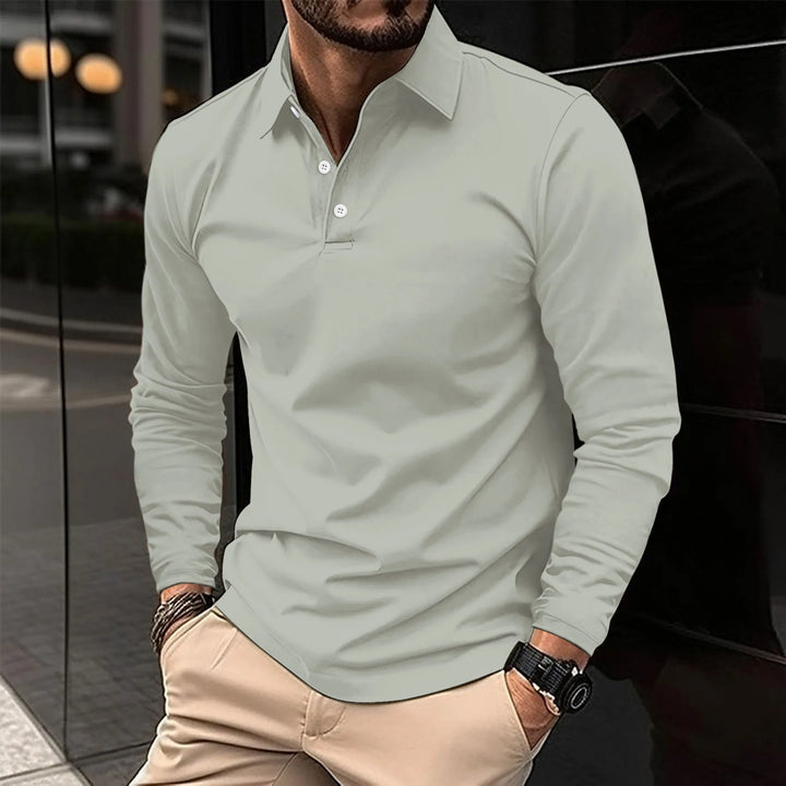 Comfortable men's long-sleeved polo, an essential smart casual shirt for versatile everyday style.