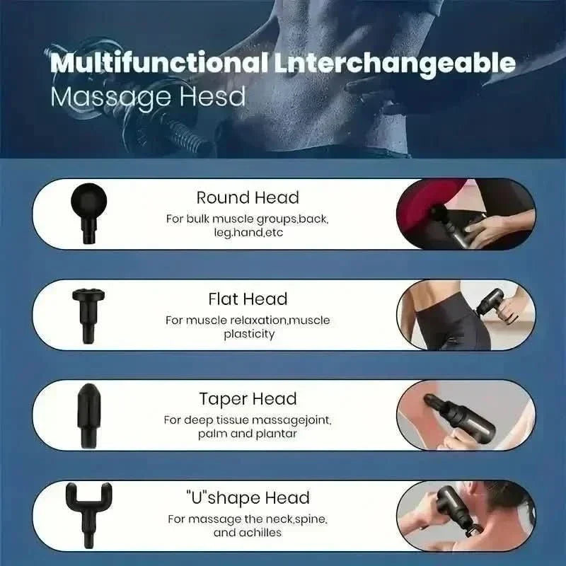 Rechargeable deep tissue percussion massager for sustained muscle recovery & therapy.