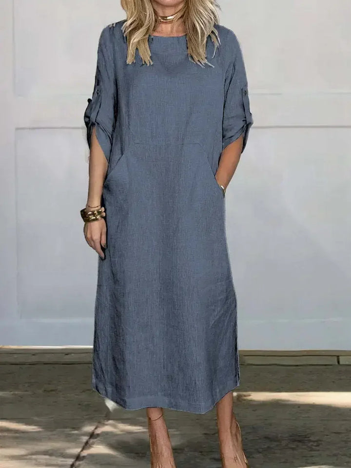 Comfortable women's breezy maxi dress with an A-line cut, perfect for relaxed summer fashion and casual wear.