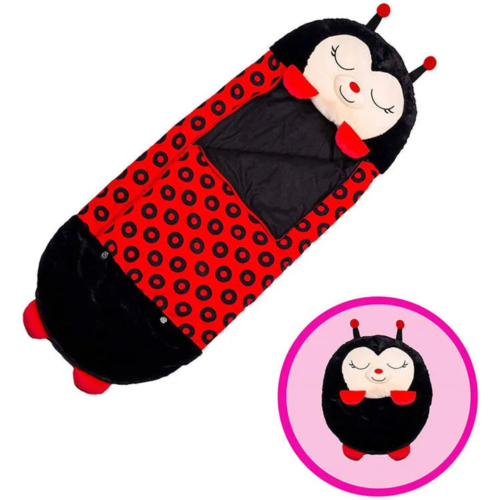 Fun animal-themed kids' camping sleeping bag, soft & foldable for outdoor adventures or a cozy nap mat.
