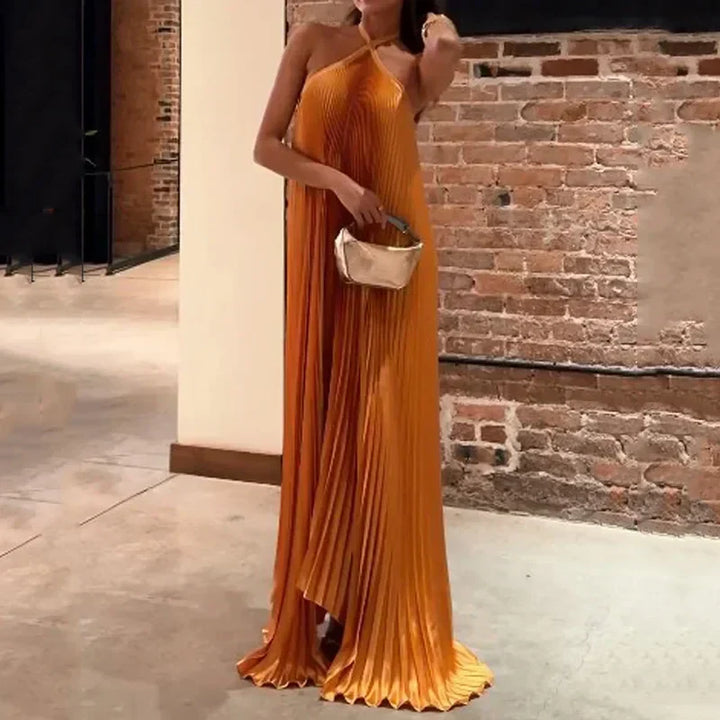 Women's Pleated Halter Neck Maxi Dress