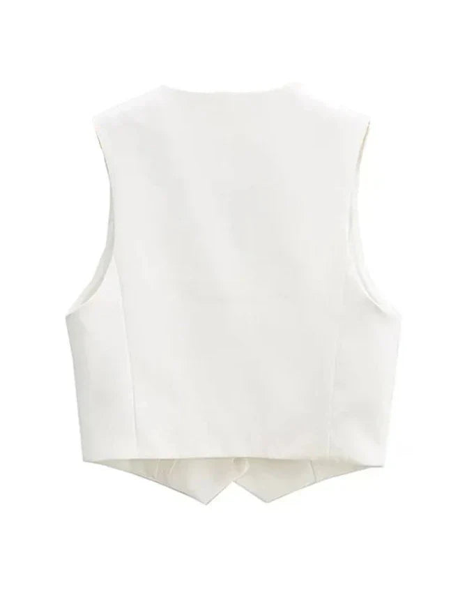 Chic tailored vest for women, an essential sleeveless top for sophisticated style & office wear.
