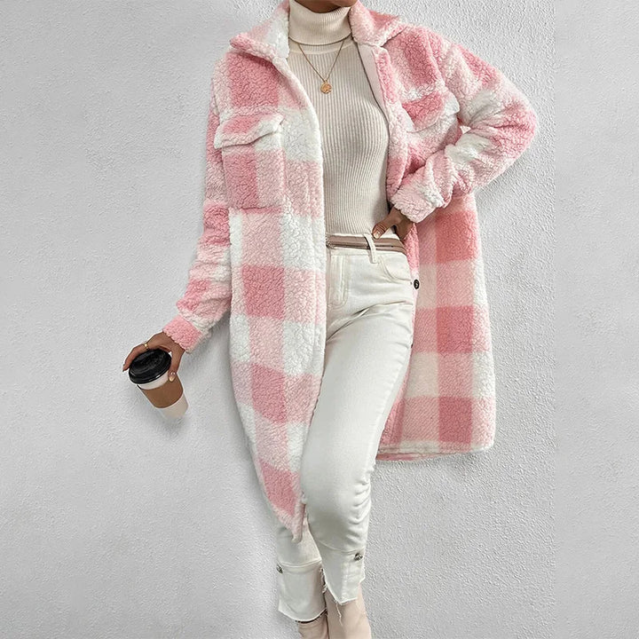 Stylish women's plaid jacket for casual everyday wear. Ideal for fall layering & winter fashion.