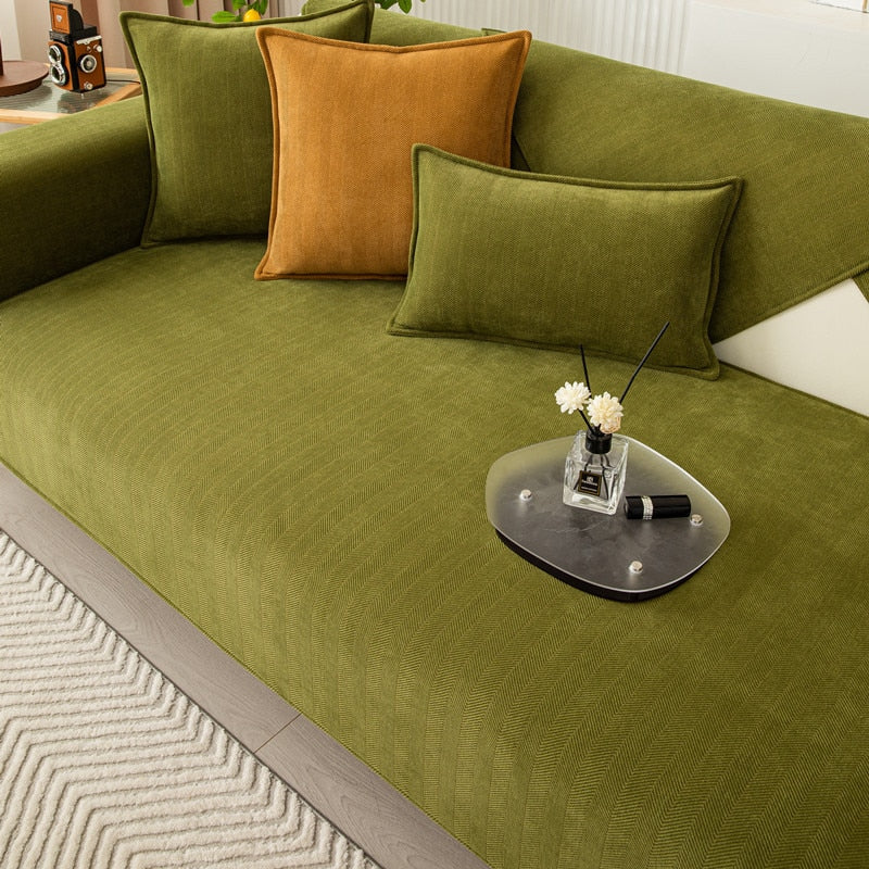Stylish non-slip sofa cover, a durable chenille protector for ultimate furniture protection in living rooms.