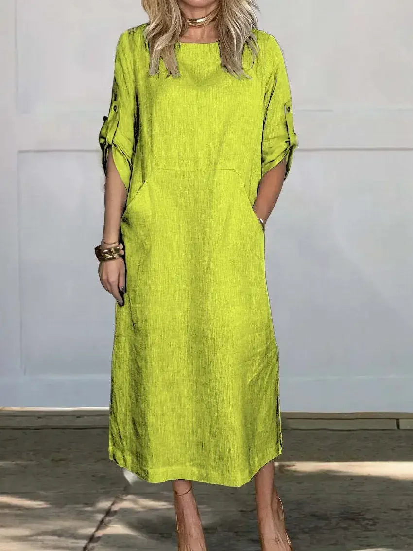 Vacation-ready women's maxi dress. Breezy A-line style offers effortless comfort & flowy summer fashion.