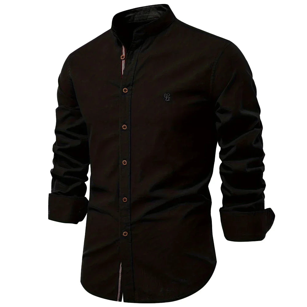 Light blue men's slim fit long sleeve button-up shirt. Versatile for office & casual everyday style.