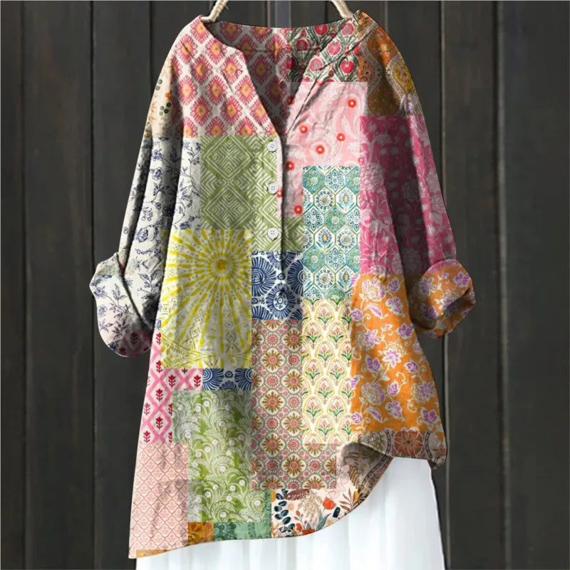Summer women's floral blouse, comfortable and fashionable design, a print top.