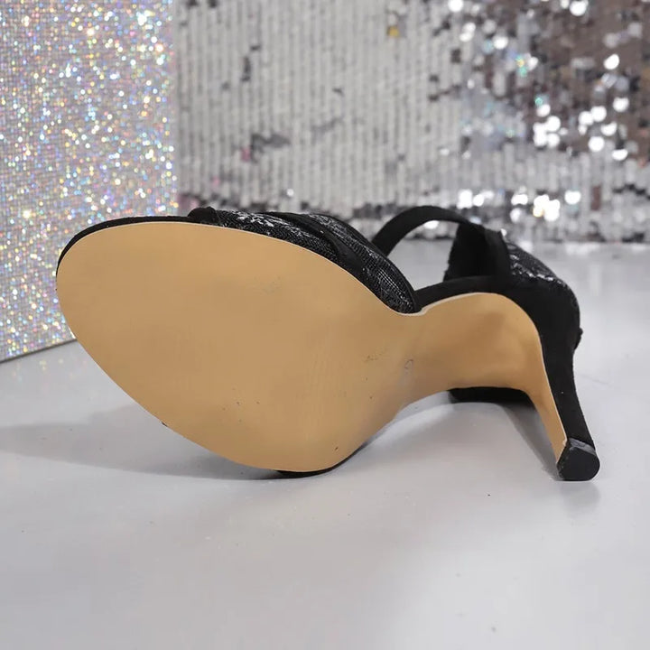 Comfortable women's black orthopedic heels featuring a stylish buckle. Ideal for all-day wear, work, and dress events.