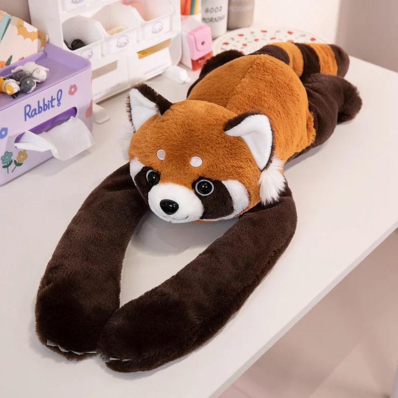 Playful raccoon long-armed plush toy. Soft, huggable animal comfort for kids' bedrooms.