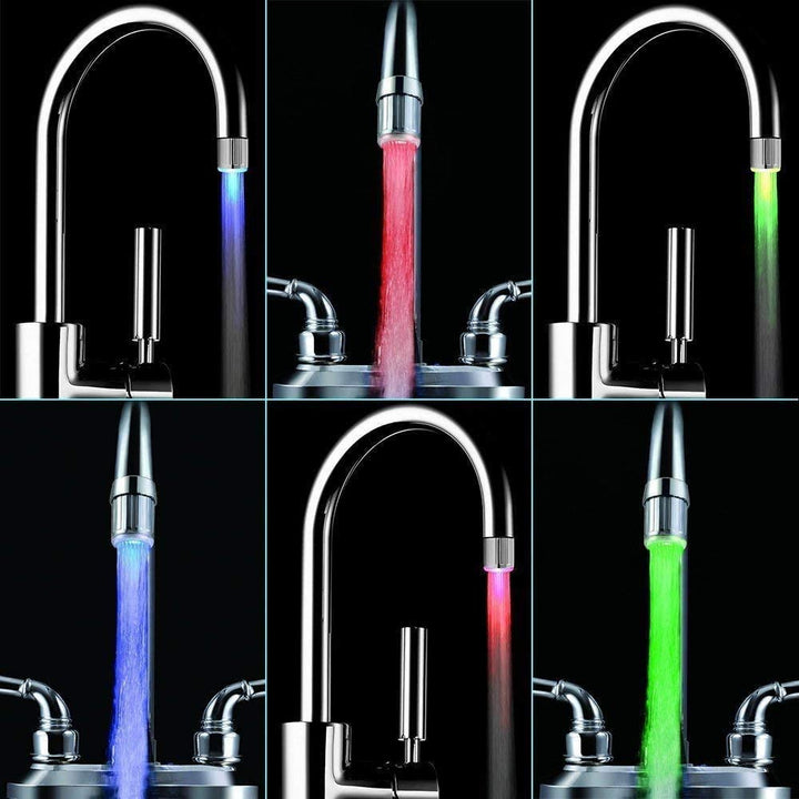Bright multicolor LED faucet light for kitchen & bath sinks. Adds an automatic, vibrant water glow, battery-free.