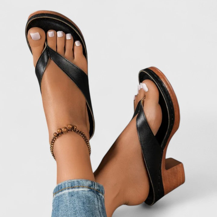 Women's Block Heel Thong Sandals with Ankle Strap