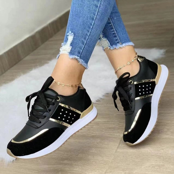 Women's Lace Up Platform Sneakers with Gold Detail
