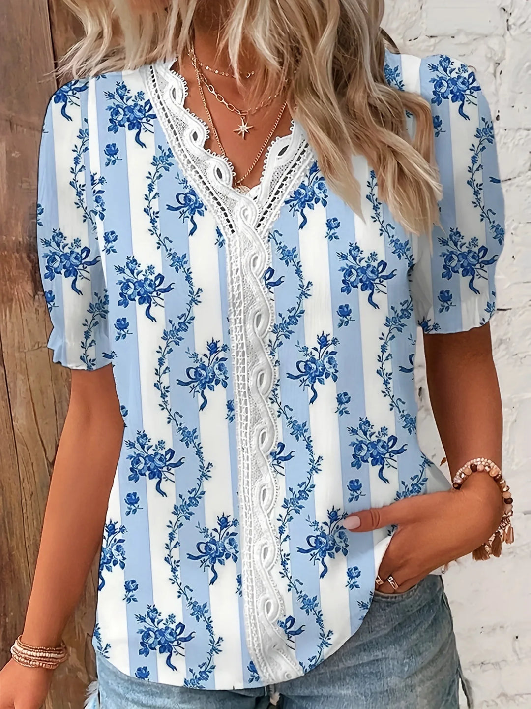 Joann™ Floral Lace V-Neck Blouse