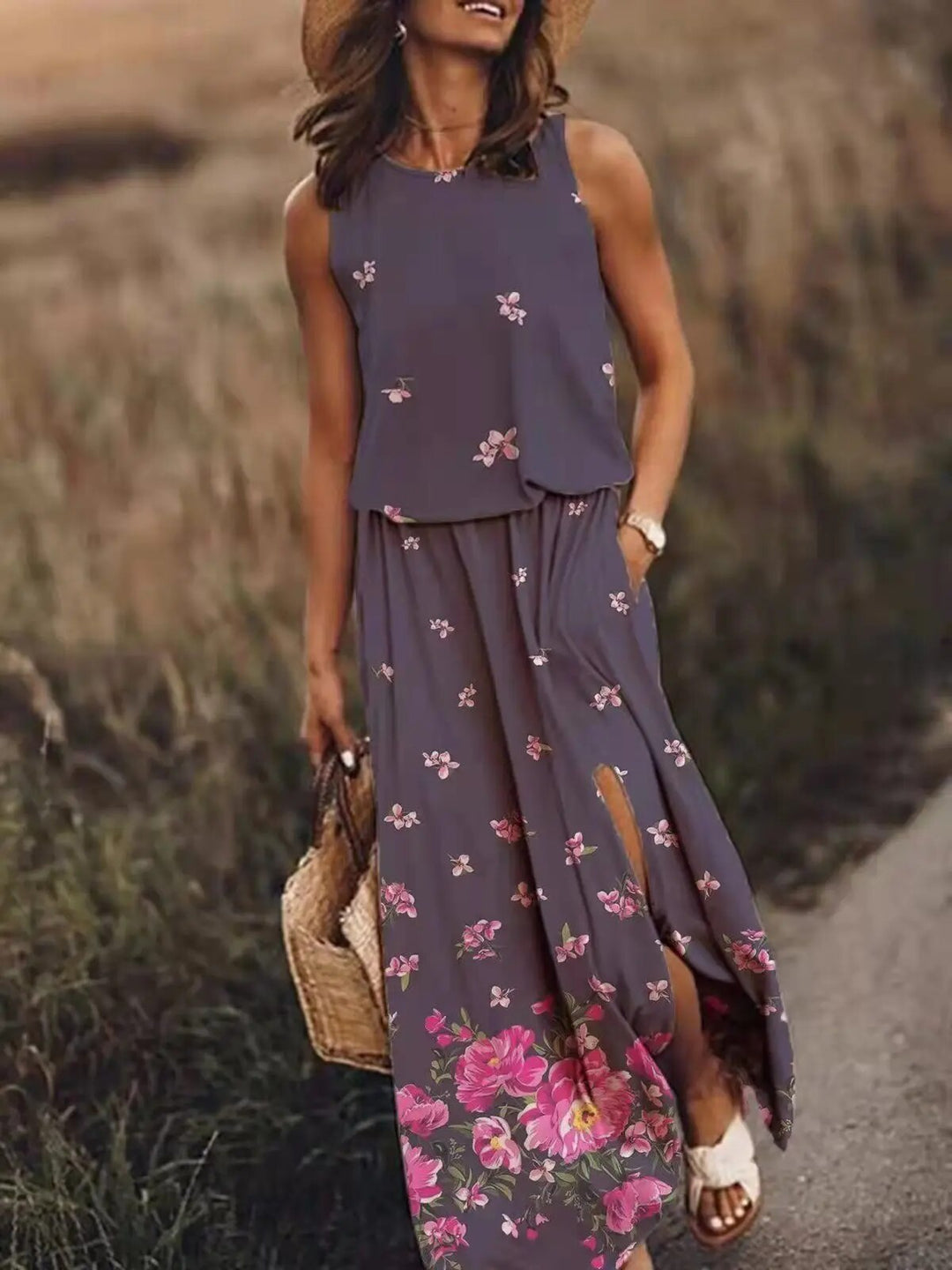 Women's Floral Crop Top & Maxi Skirt Set
