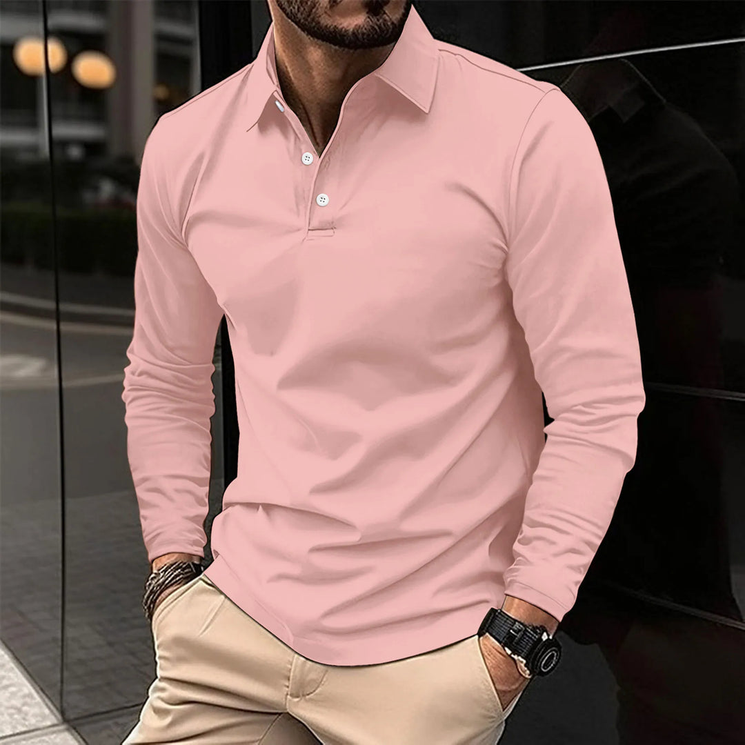 Versatile men's long-sleeved polo shirt, perfect for smart casual style & comfortable daily fashion.