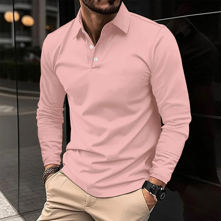 Versatile men's long-sleeved polo shirt, perfect for smart casual style & comfortable daily fashion.