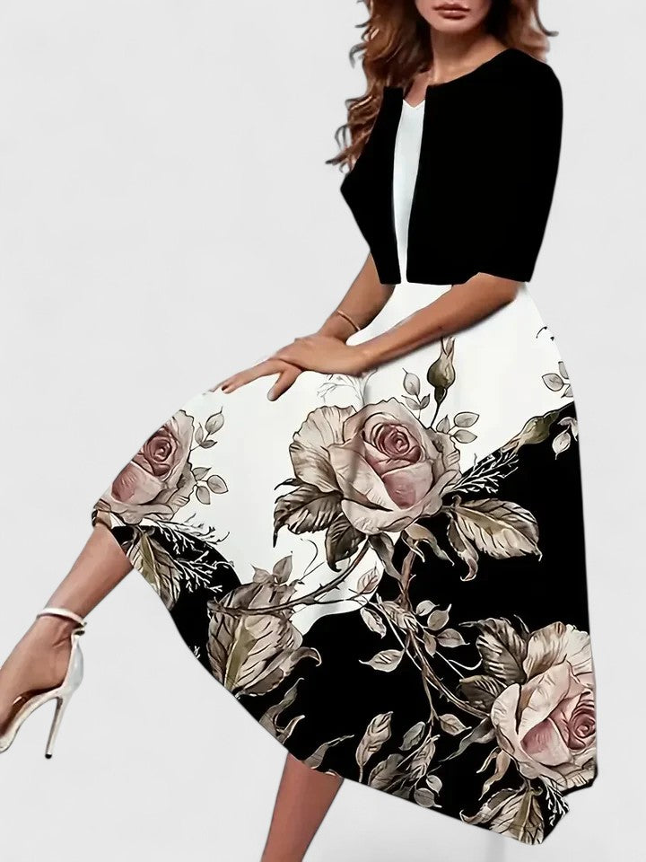 Women's Floral Midi Dress & Cropped Jacket Set