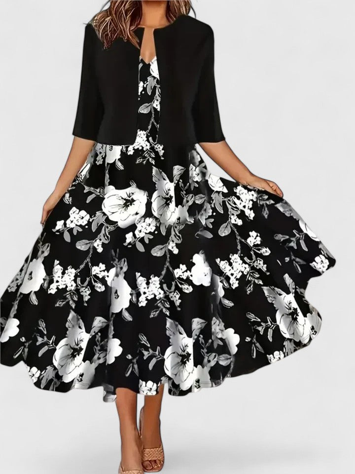 Women's Floral Midi Dress & Cropped Jacket Set
