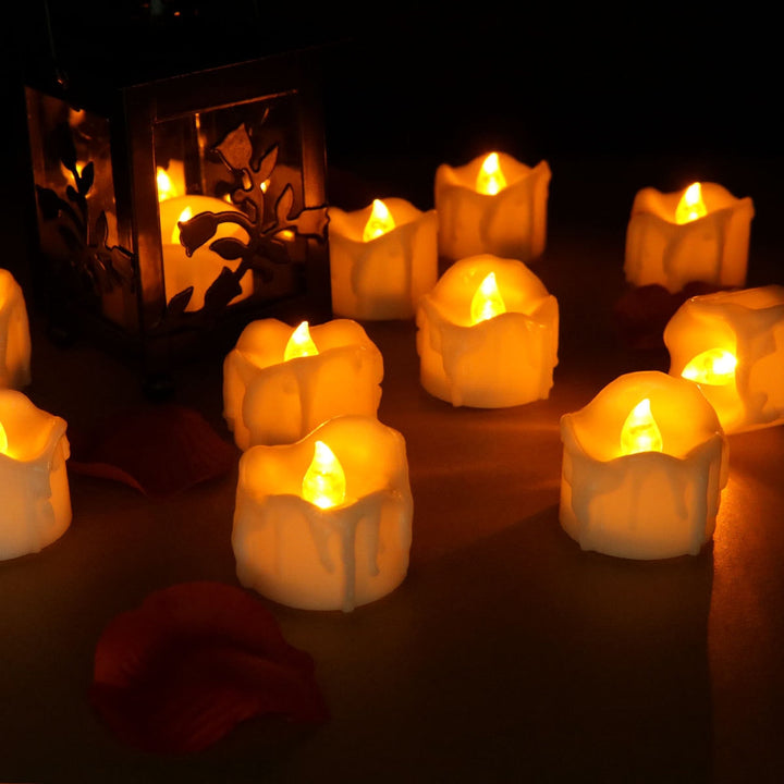 Battery-operated flameless LED candles create cozy mood lighting for home decor, perfect for safe indoor ambiance.