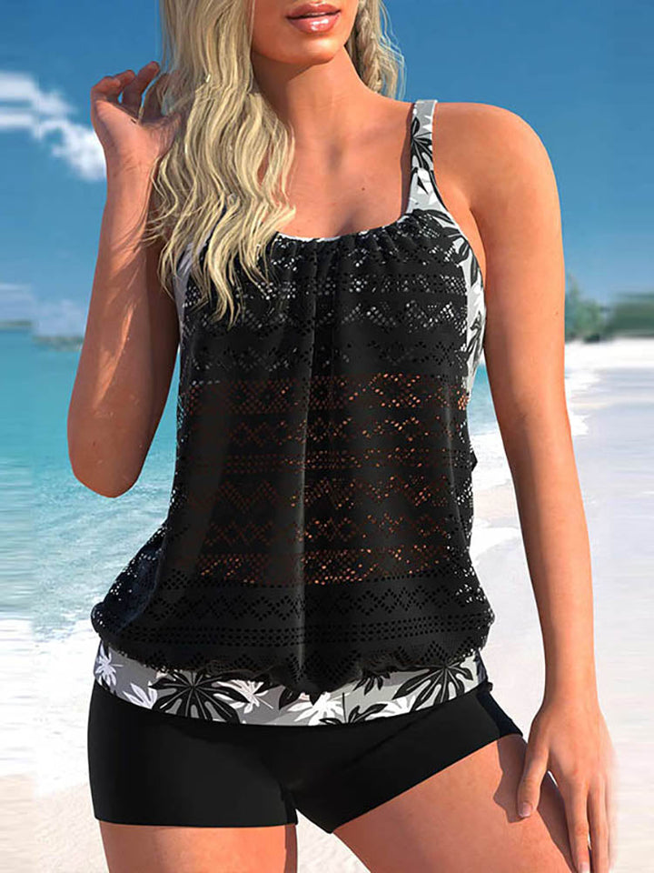 Women's elegant tankini beachwear set. Comfortable, flattering swimwear perfect for summer vacations.