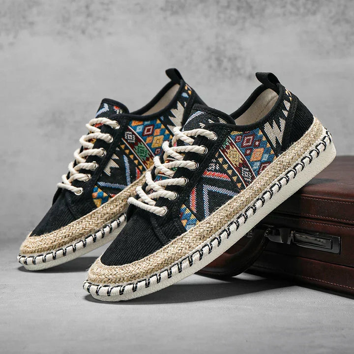 Unique men's heritage walkers, Aztec print casual footwear designed for all-day comfort.