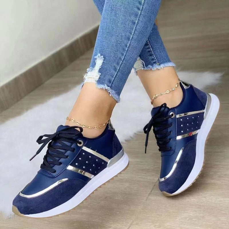 Women's Lace Up Platform Sneakers with Gold Detail