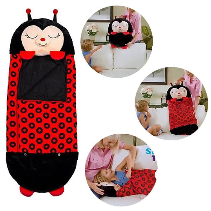 Soft, foldable kids' animal sleeping bag, perfect for sleepovers, camping, or a cozy nap mat.