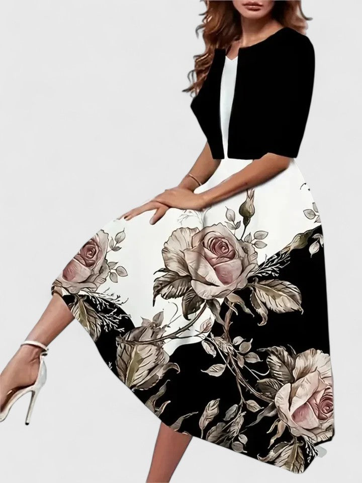 Women's Floral Midi Dress & Cropped Jacket Set