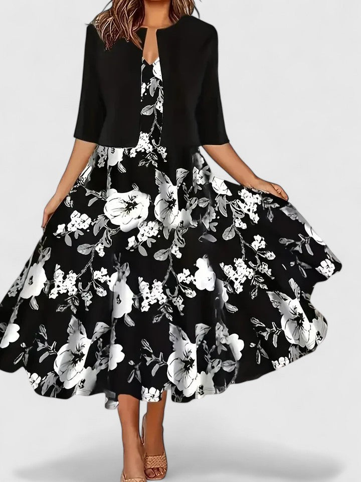 Women's Floral Midi Dress & Cropped Jacket Set