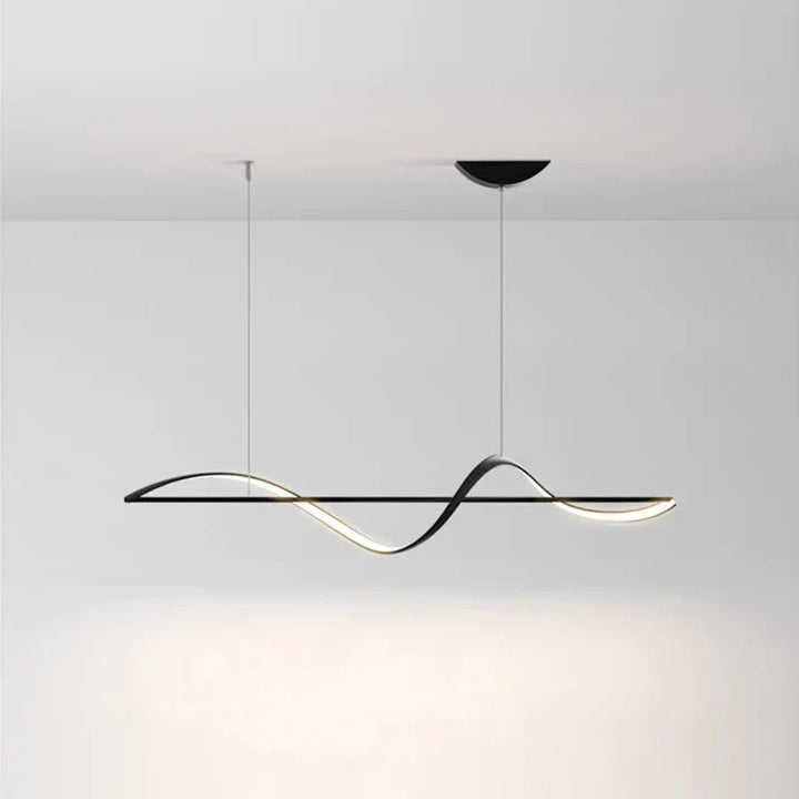 Modern wavy LED pendant for kitchen island, energy-saving and elegant home lighting.
