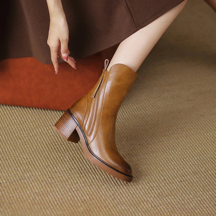 Emery women's zip ankle boots with platform heel. Comfortable, elegant, and stylish for fall/winter everyday wear.